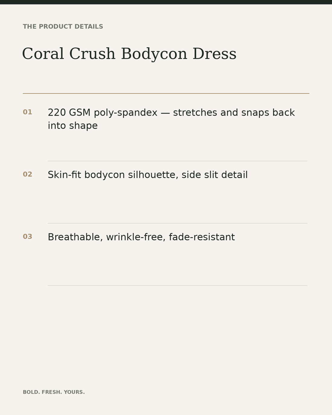 Coral Crush Bodycon Dress — product details, fabric, fit and care