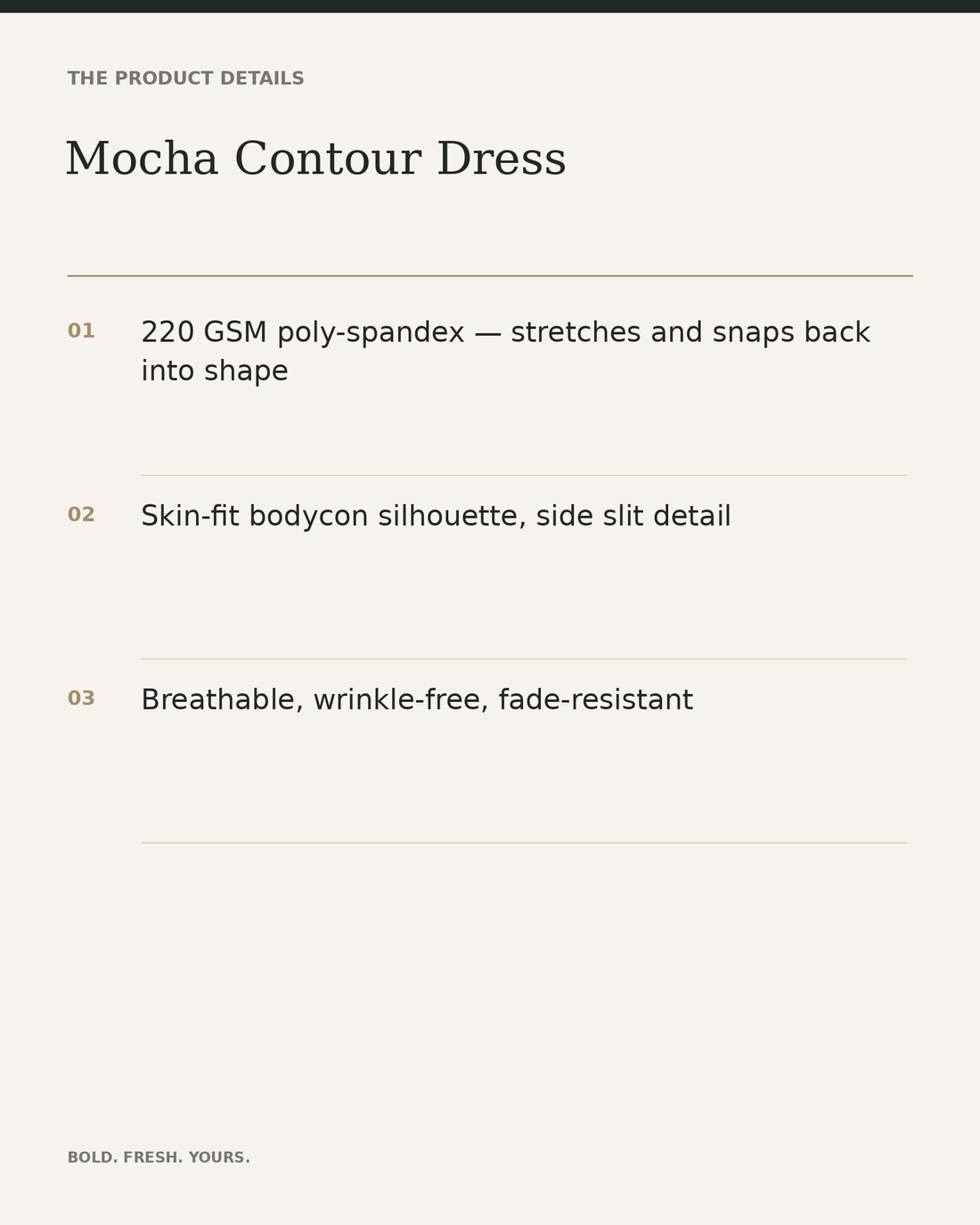 Mocha Contour Dress — product details, fabric, fit and care