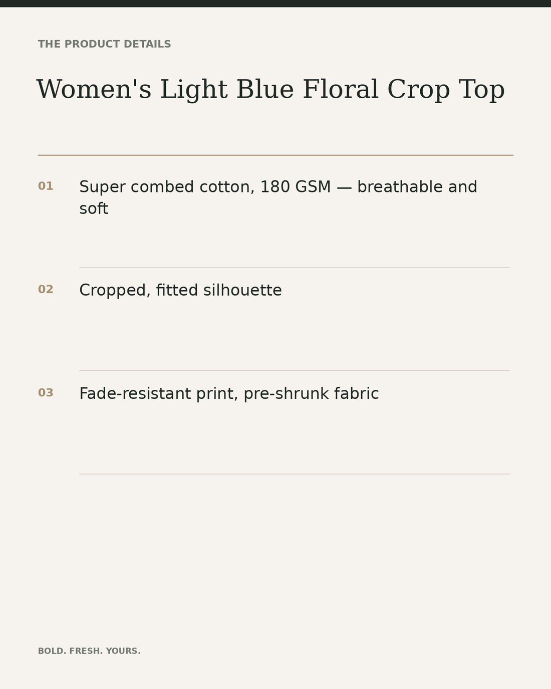 Women's Light Blue Floral Crop Top — product details, fabric, fit and care