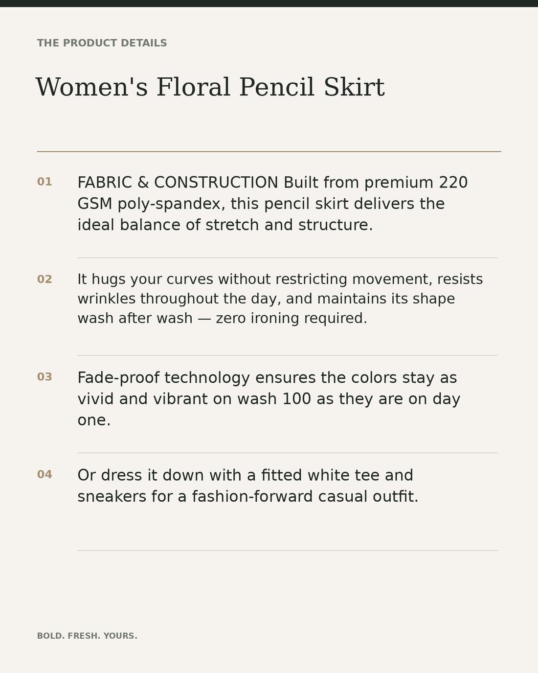 Women's Floral Pencil Skirt — product details, fabric, fit and care