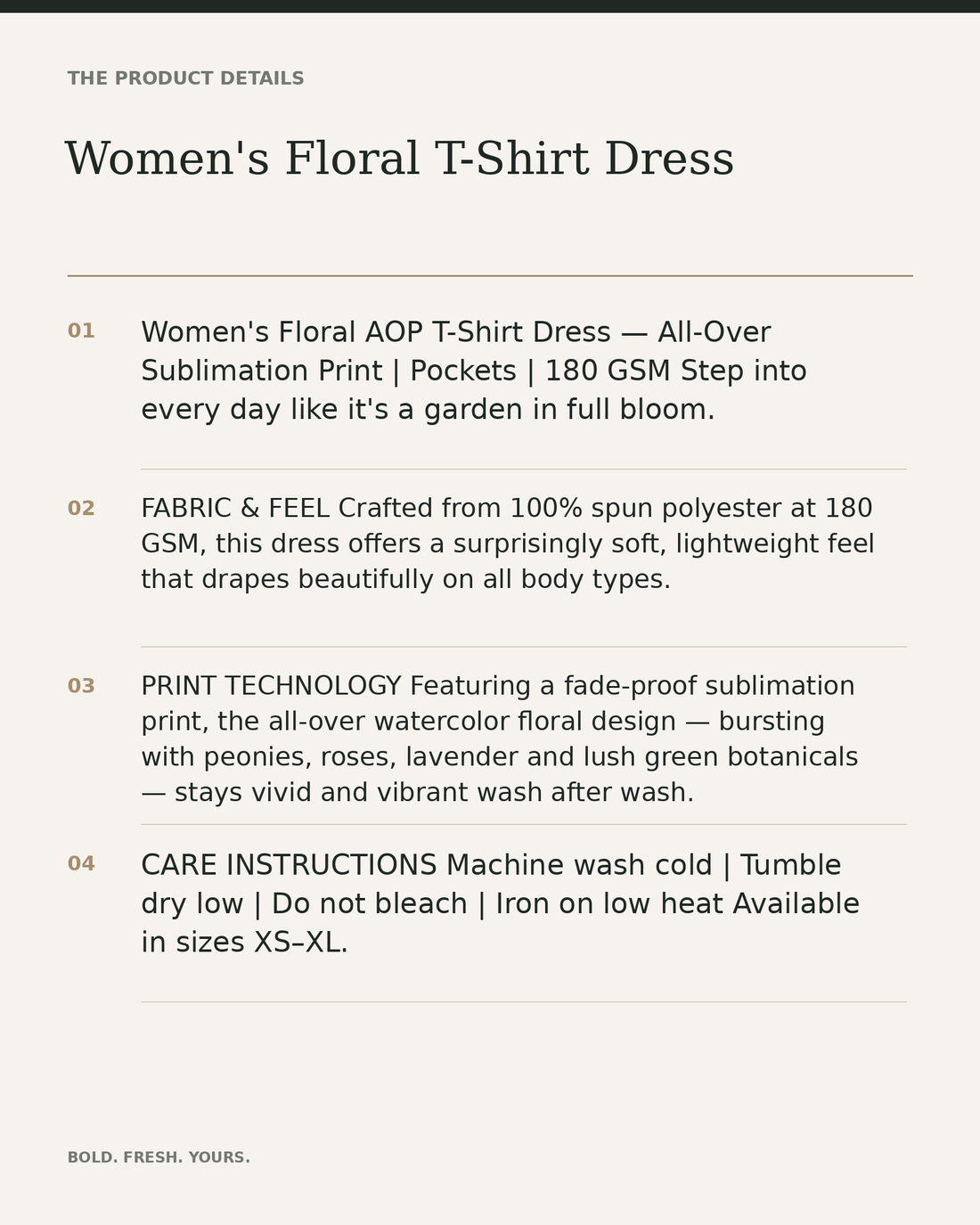 Women's Floral T-Shirt Dress — product details, fabric, fit and care