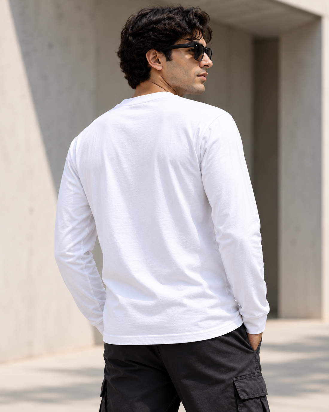 Men's Full Sleeve T-Shirt — three-quarter back lifestyle