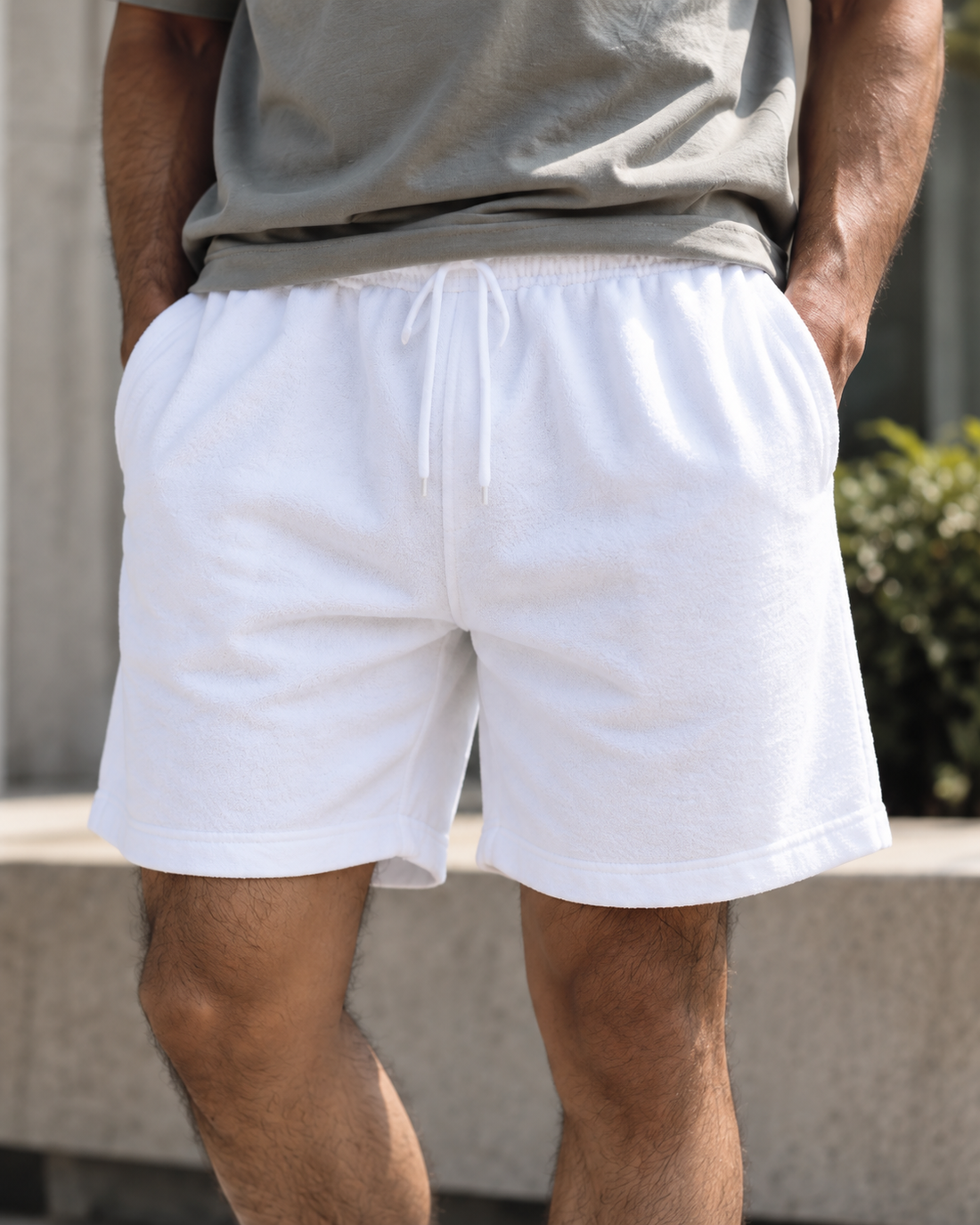 Men's Terry Shorts – Relaxed Fit — fabric, neckline or waistband construction close-up
