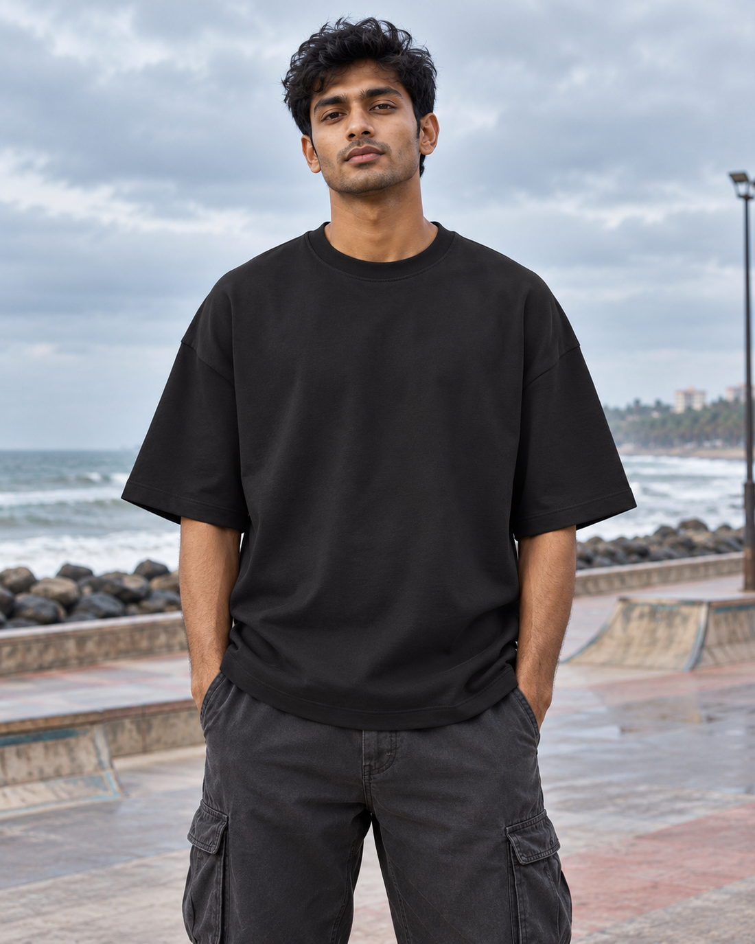 Big Vibe Tee — plain front male lifestyle