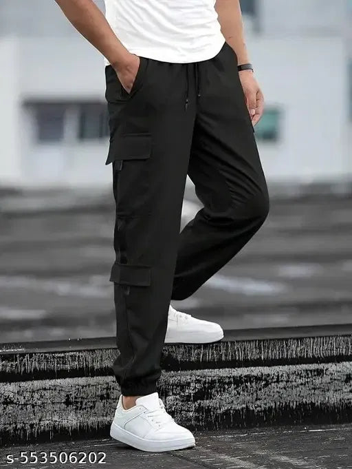Men's Cotton Satin Cargo Joggers | 5-Pocket Slim Fit Track Pants