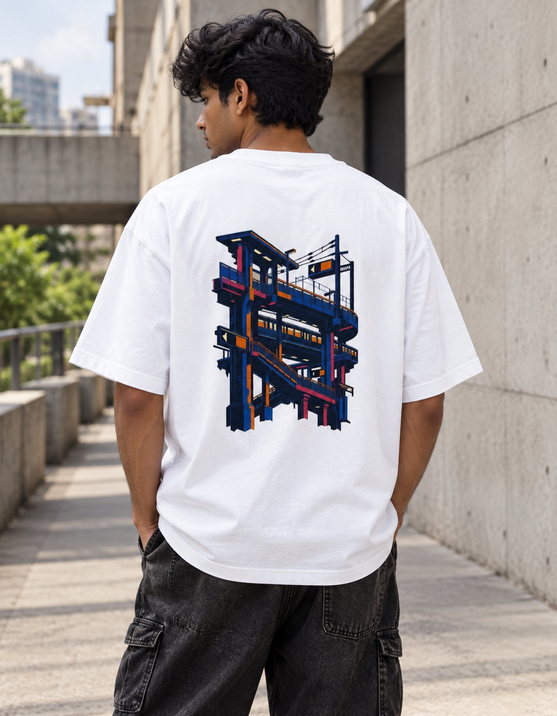 Lifestyle photo showing Oversized Tee 15 worn by a model