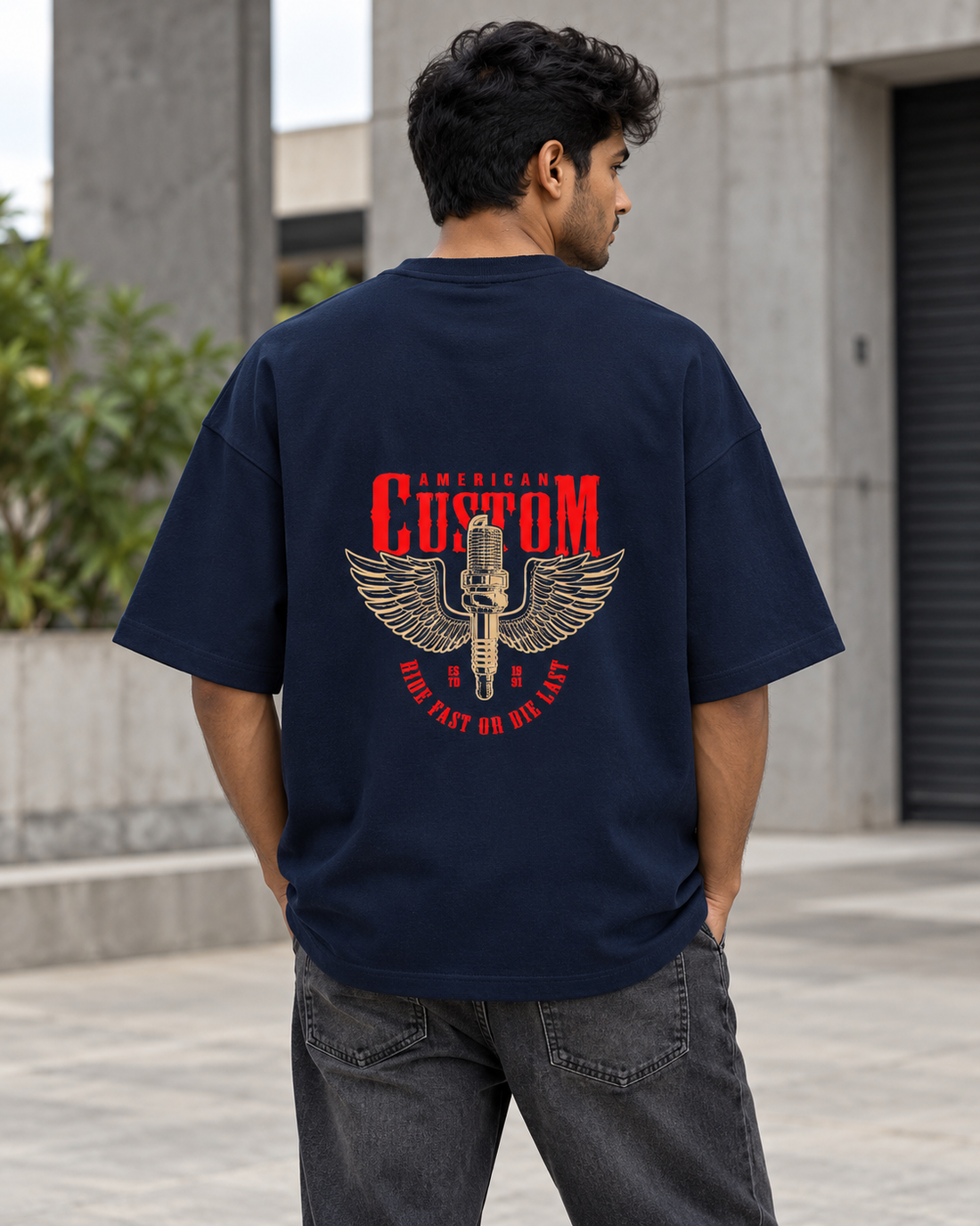 Plugged Freedom – Oversized Terry Tee — male back lifestyle