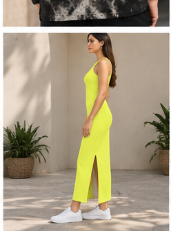 Sunny Sculpt yellow bodycon dress side lifestyle with side slit