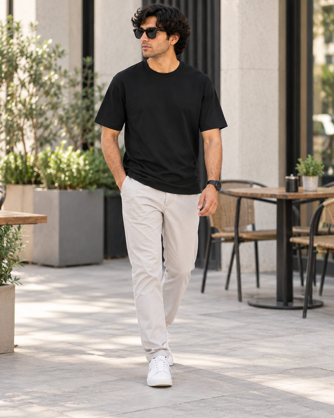 Standard Unisex Crew Neck T-Shirt – 100% Cotton 180 GSM Everyday Tee — walk lifestyle photo