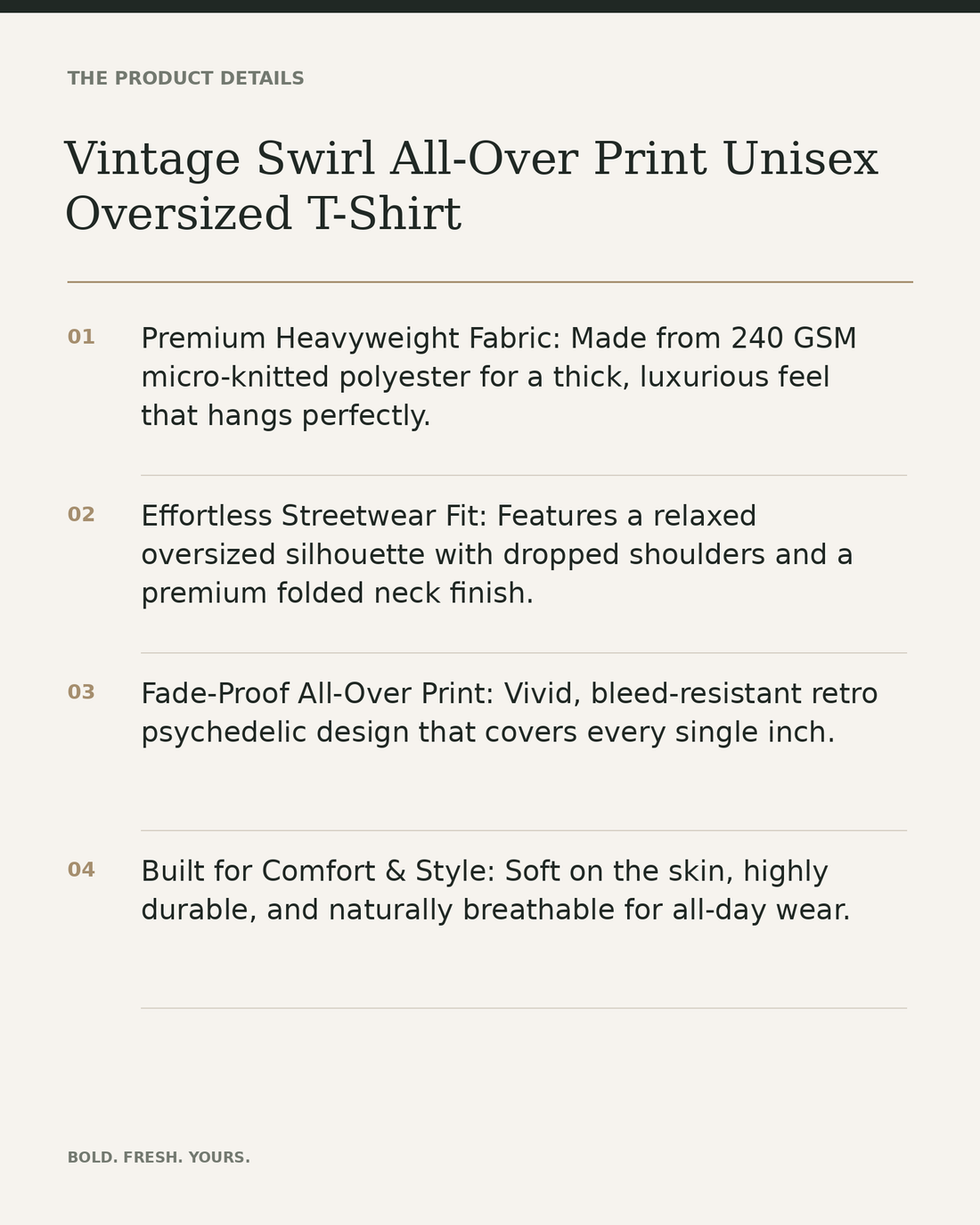 Vintage Swirl All-Over Print Unisex Oversized T-Shirt – 240 GSM Heavyweight Streetwear — product details, fabric, fit and care
