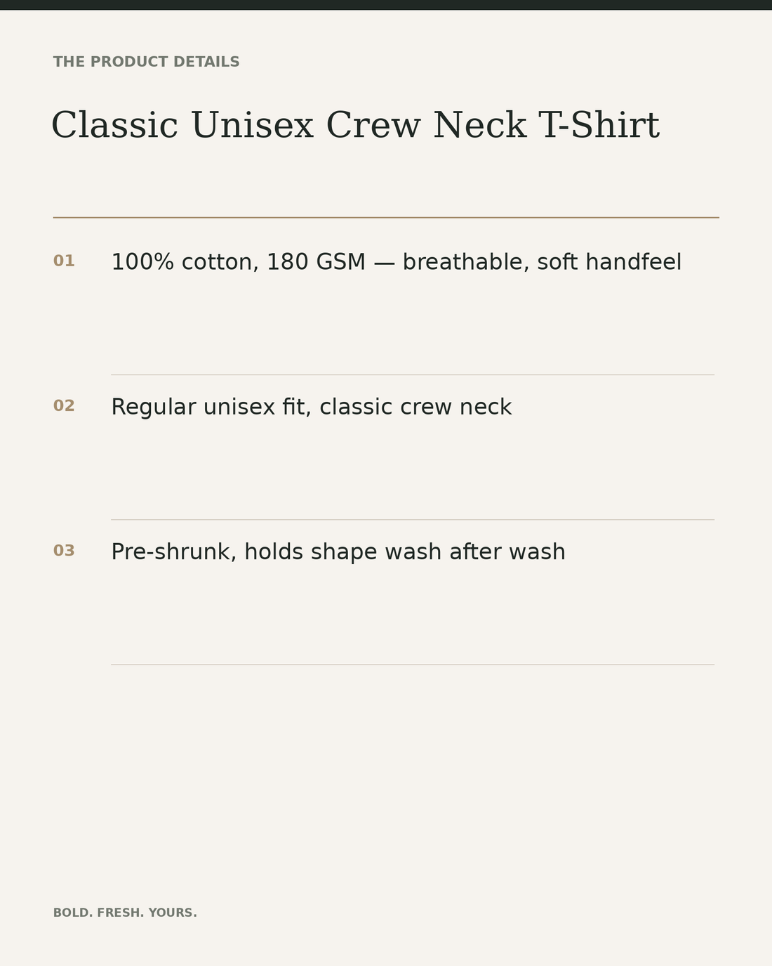 Classic Unisex Crew Neck T-Shirt – 100% Cotton 180 GSM Regular Fit Tee — product details, fabric, fit and care