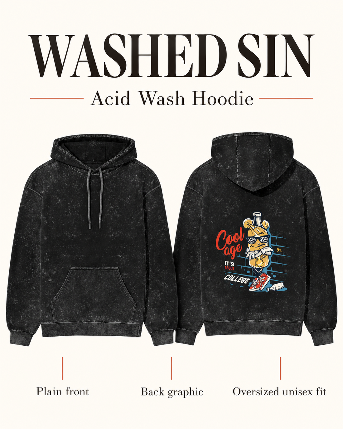 Washed Sin Unisex Acid Wash Hoodie — product features