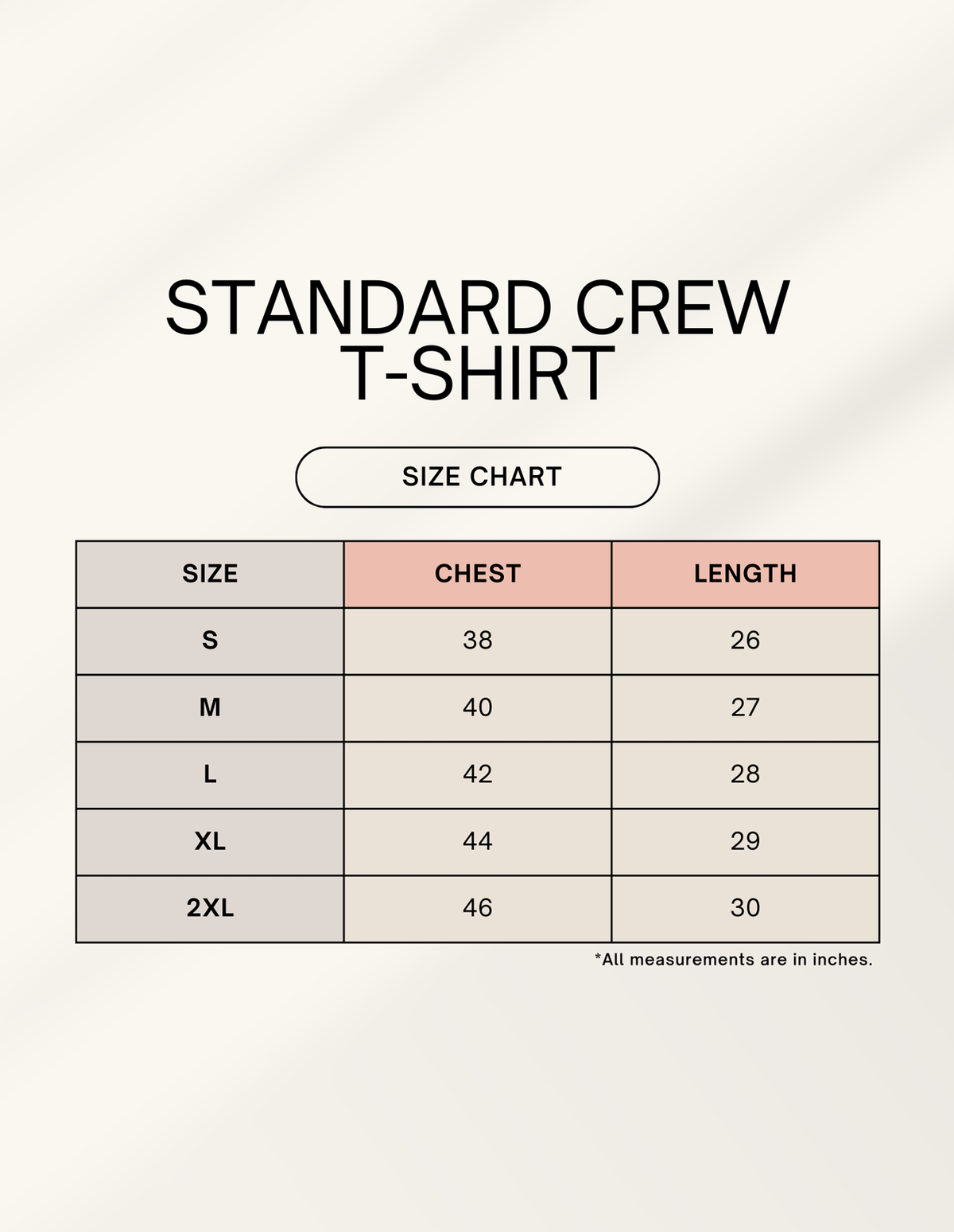 Product size chart