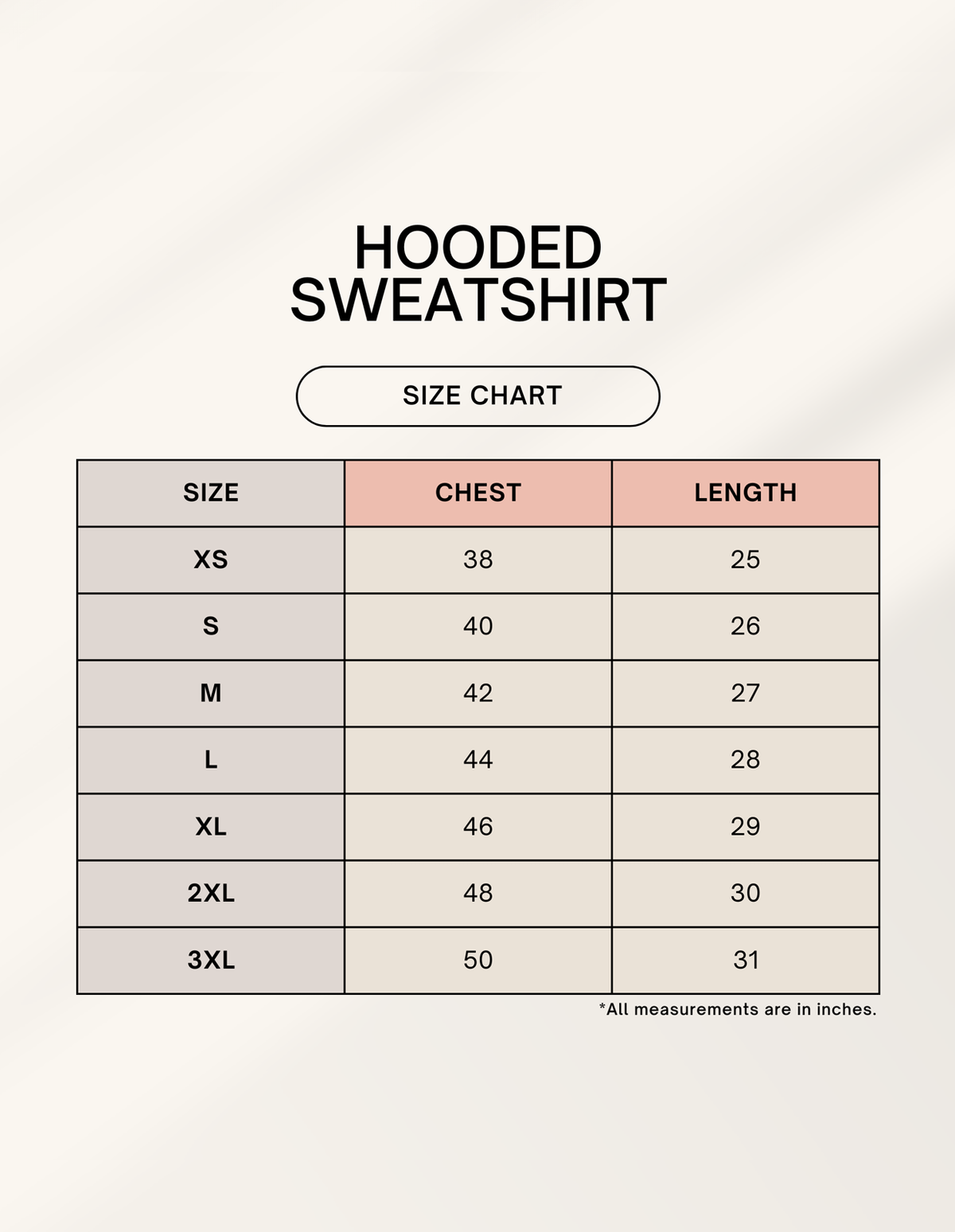 Product size chart