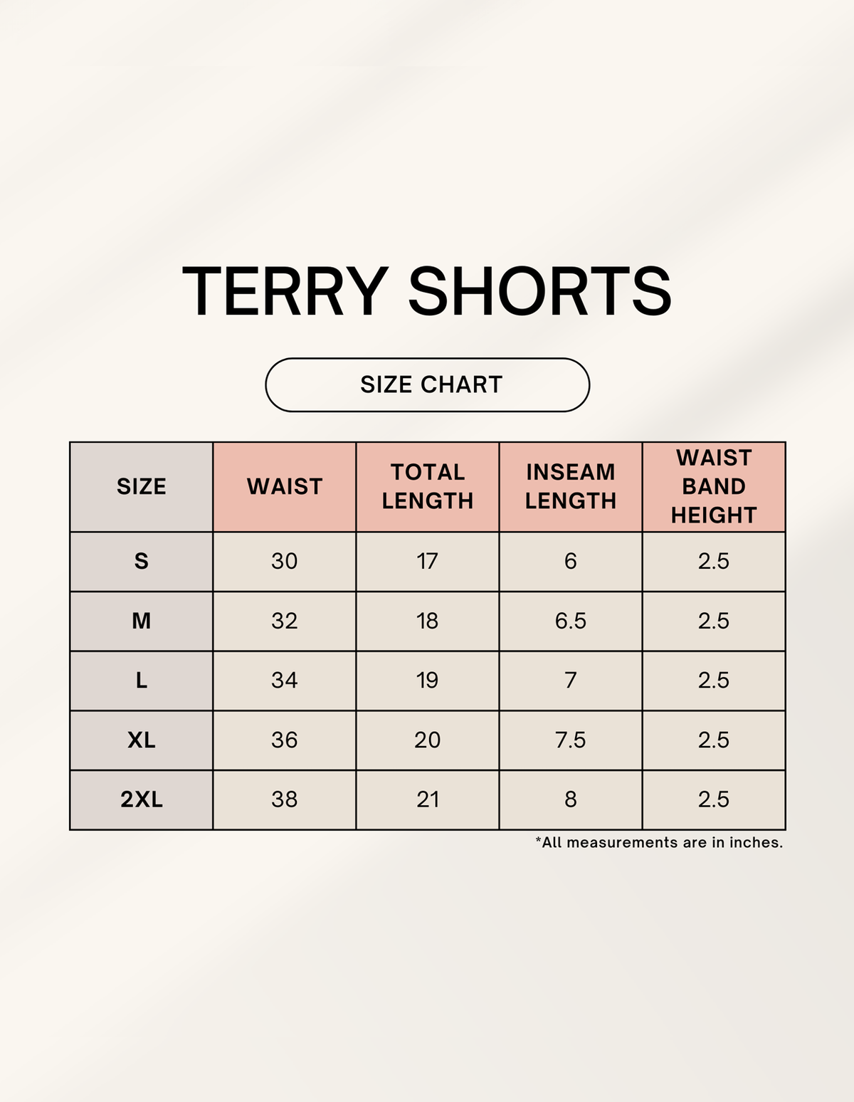 Product size chart