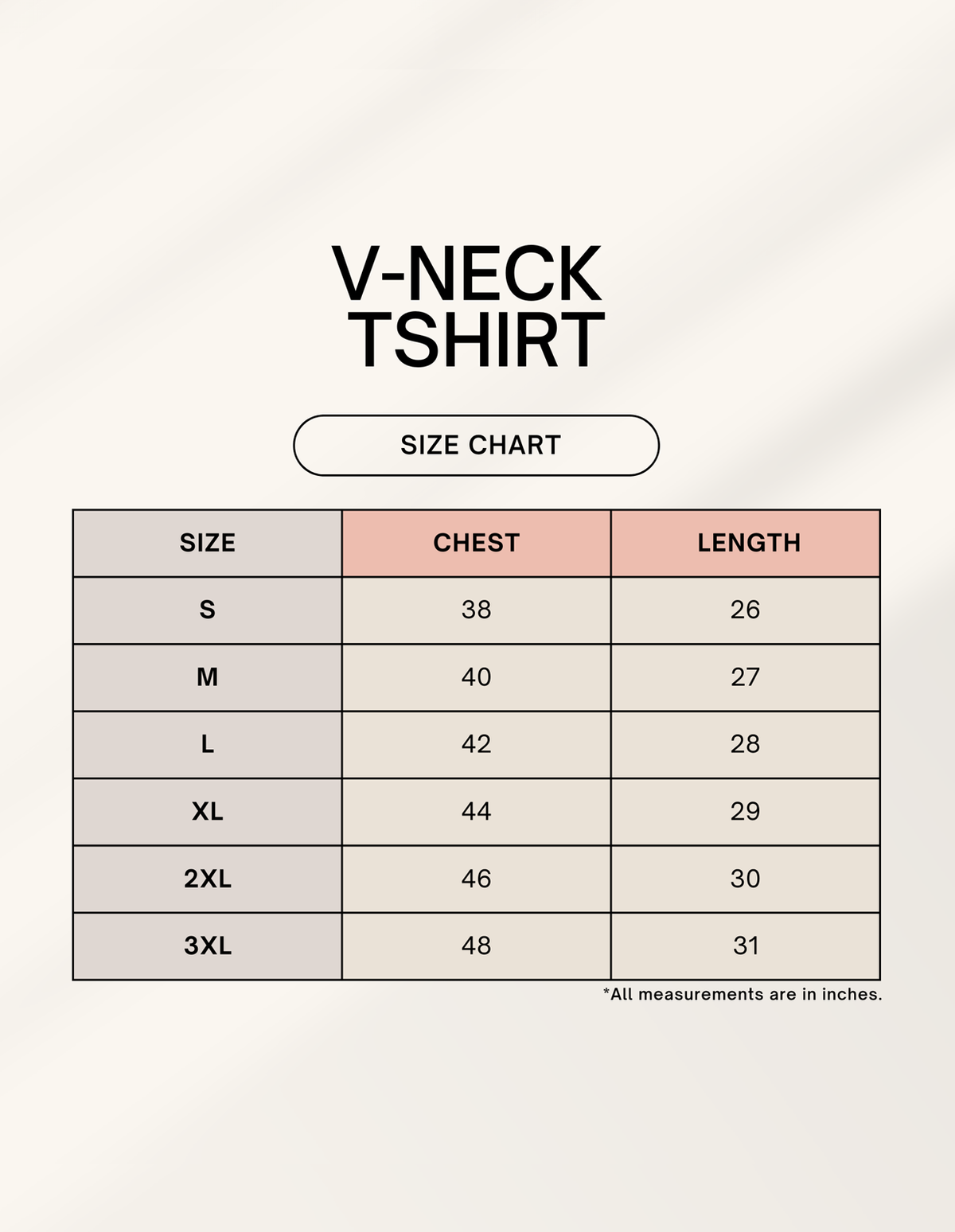Product size chart