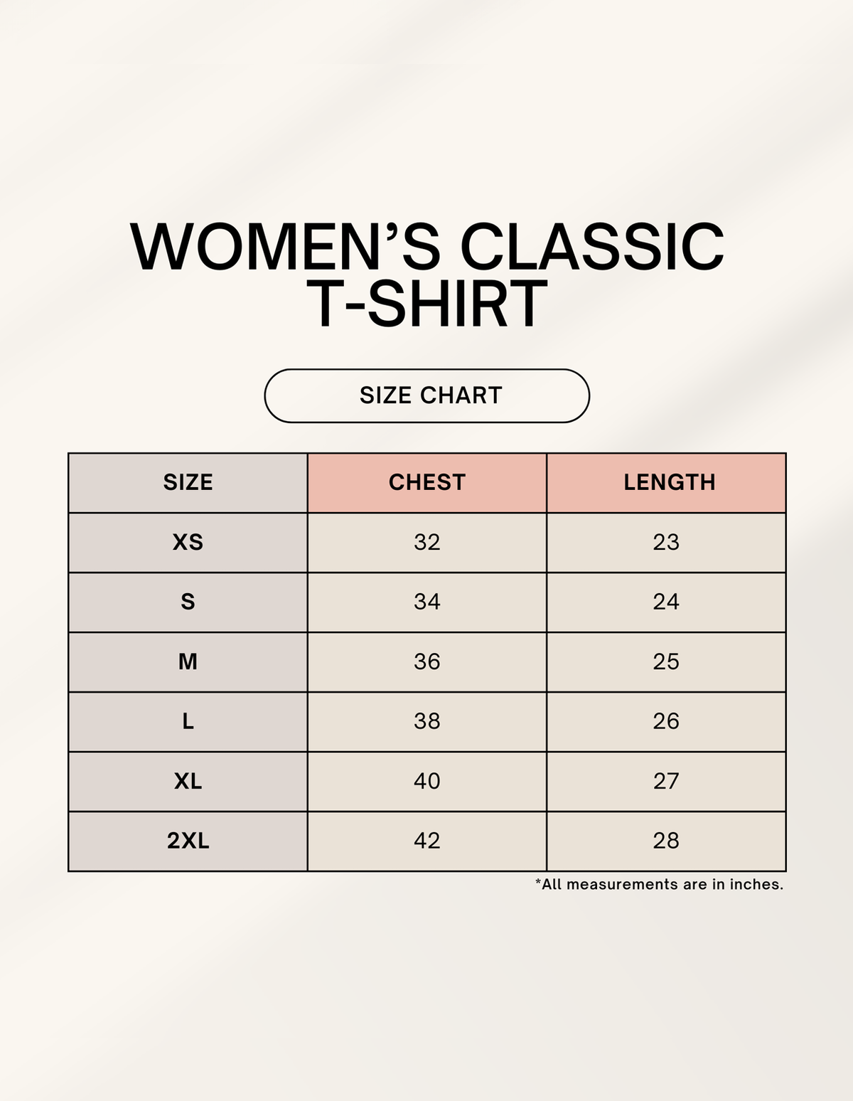 Product size chart