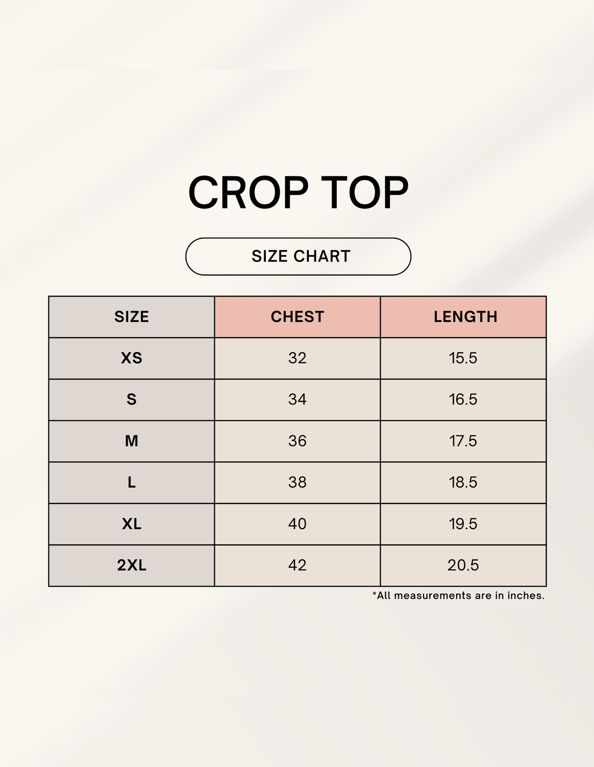 Product size chart
