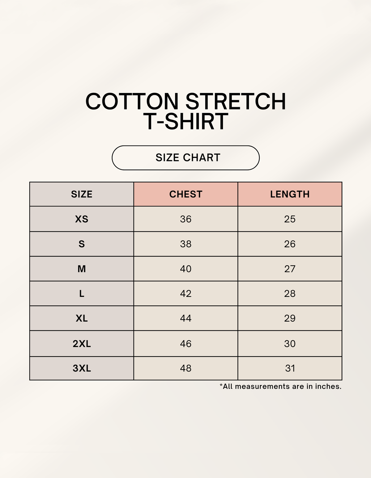 Product size chart