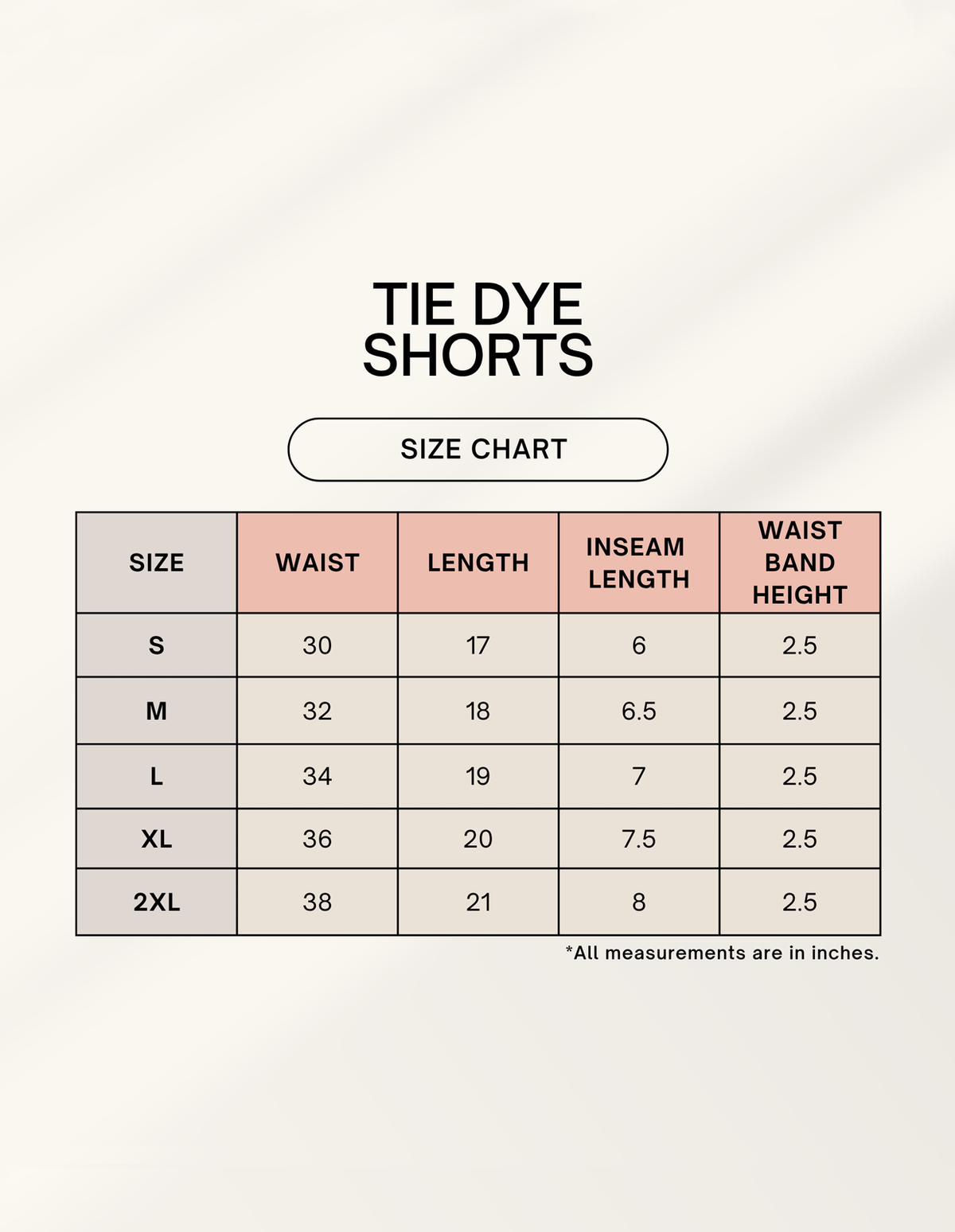 Product size chart