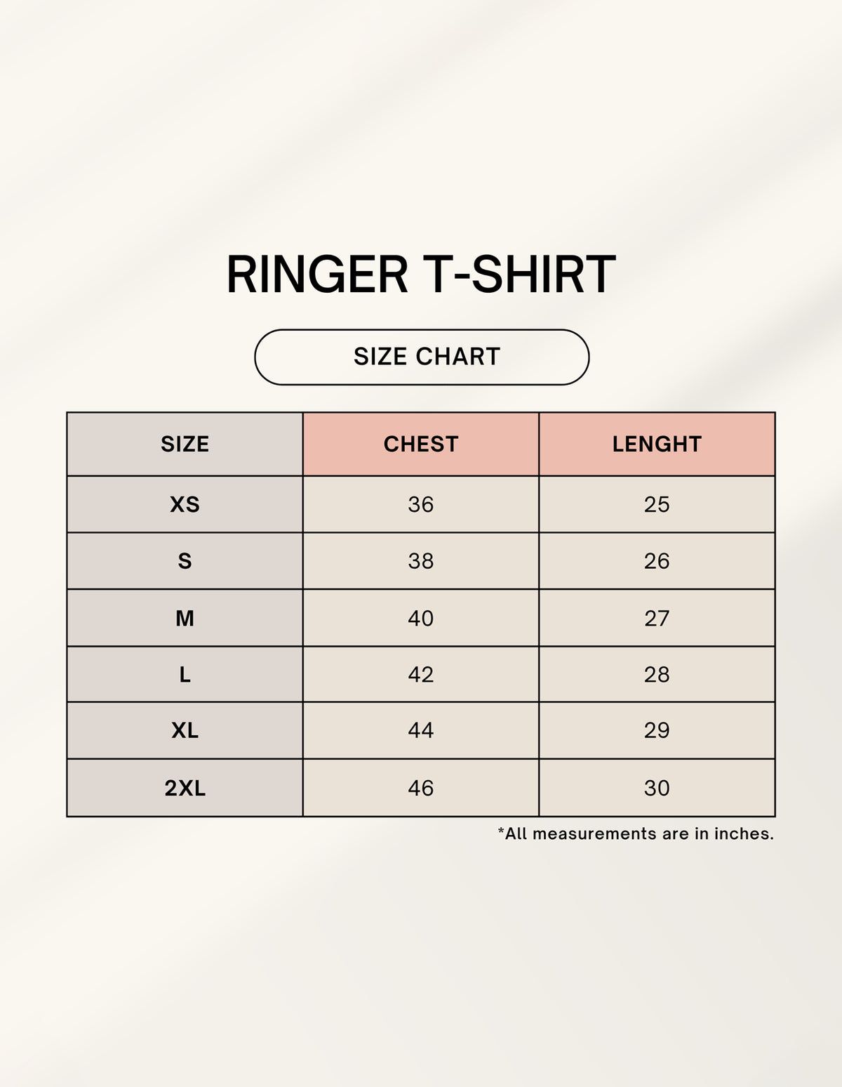Product size chart