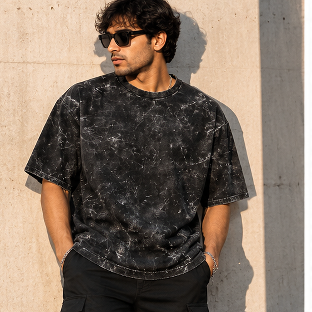 Black acid washed oversized tee lifestyle