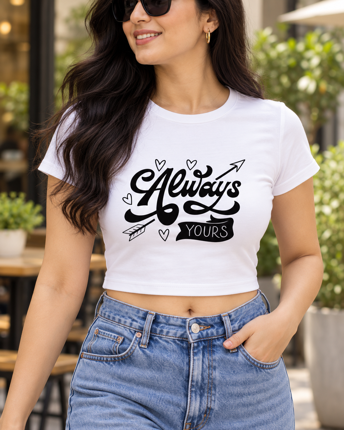 Always Yours Baby Tee | Cute Crop Top — garment and print close-up