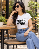 Always Yours Baby Tee | Cute Crop Top — seated lifestyle photo