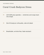 Coral Crush Bodycon Dress — product details, fabric, fit and care