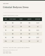 Celestial Bodycon Dress — size guide in inches from official Qikink garment chart