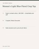 Women's Light Blue Floral Crop Top — product details, fabric, fit and care