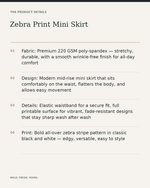 Zebra Print Mini Skirt — Bold All-Over Print Elastic Waist Skirt — product details, fabric, fit and care