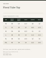 Floral Tube Top — size guide in inches from official Qikink garment chart
