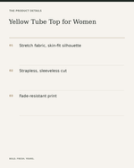Yellow Tube Top for Women — product details, fabric, fit and care