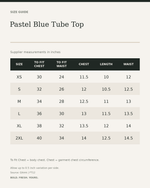 Pastel Blue Tube Top — size guide in inches from official Qikink garment chart