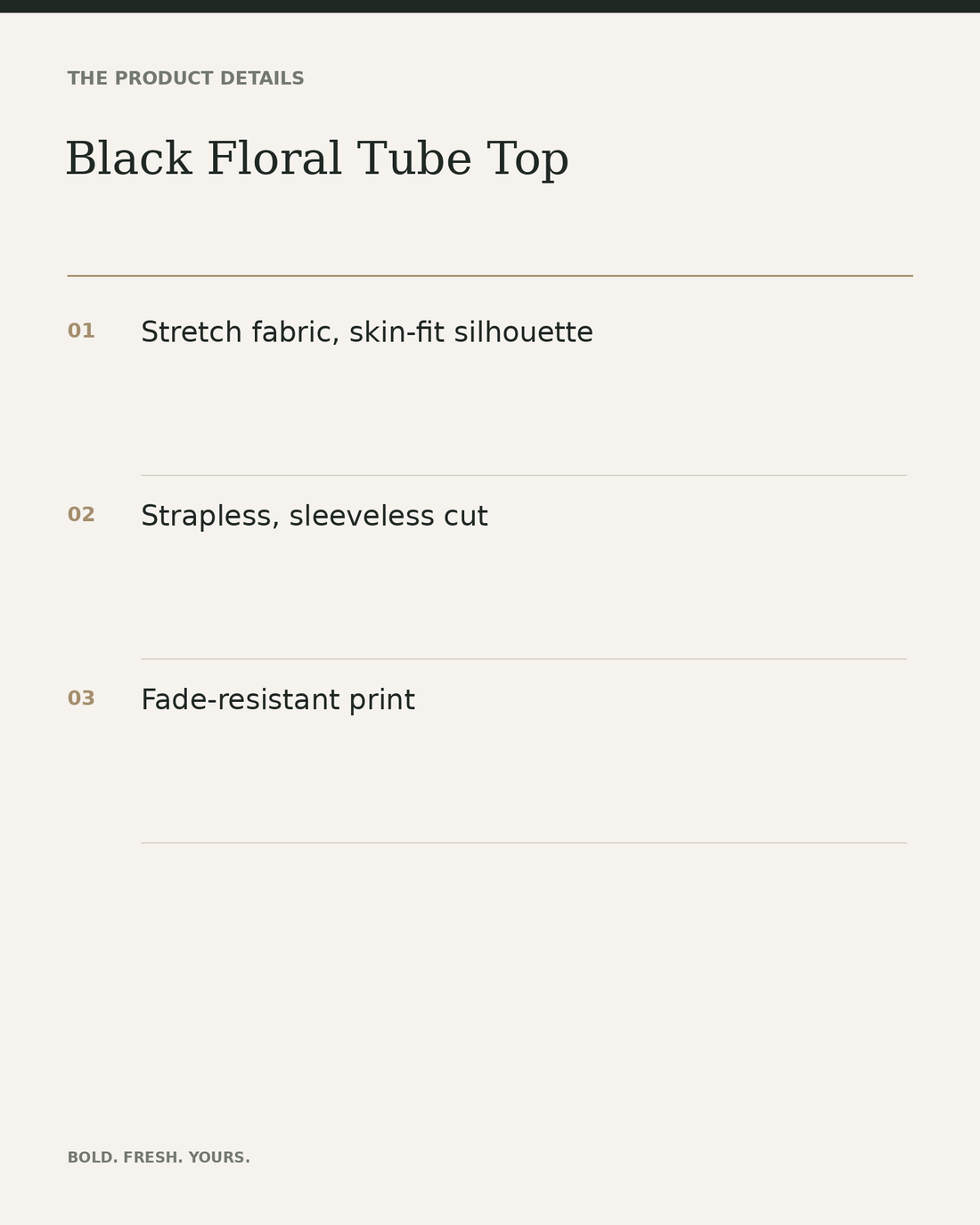 Black Floral Tube Top — product details, fabric, fit and care