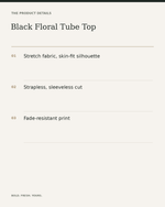 Black Floral Tube Top — product details, fabric, fit and care