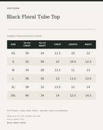 Black Floral Tube Top — size guide in inches from official Qikink garment chart