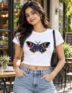 Lifestyle photo showing Baby Tee 12 worn by a model