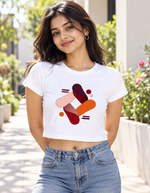 Lifestyle photo showing Baby Tee 14 worn by a model