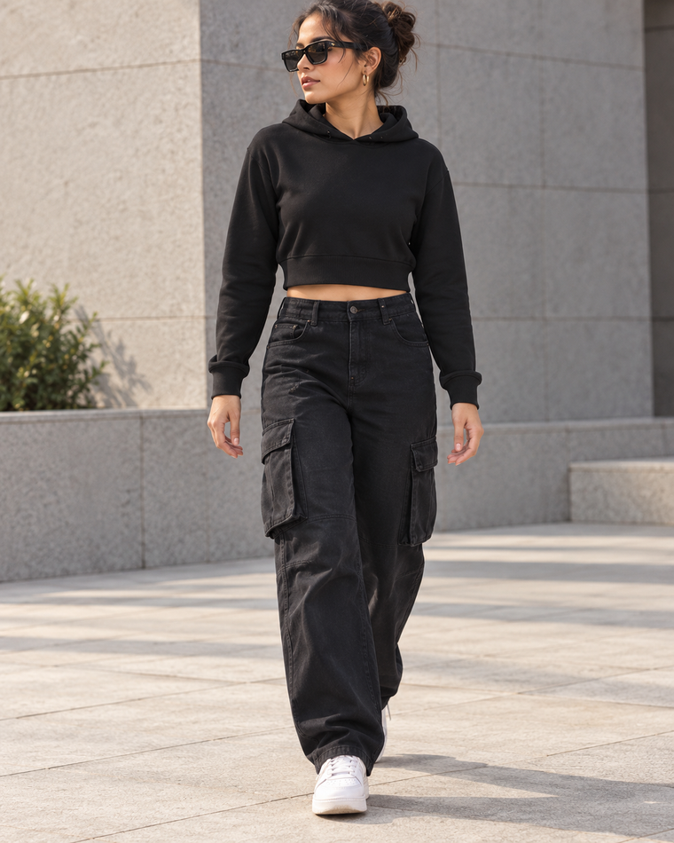 Women's Cropped Hoodie | Soft Fleece Pullover Sweatshirt | Streetwear Athleisure Top alternate view