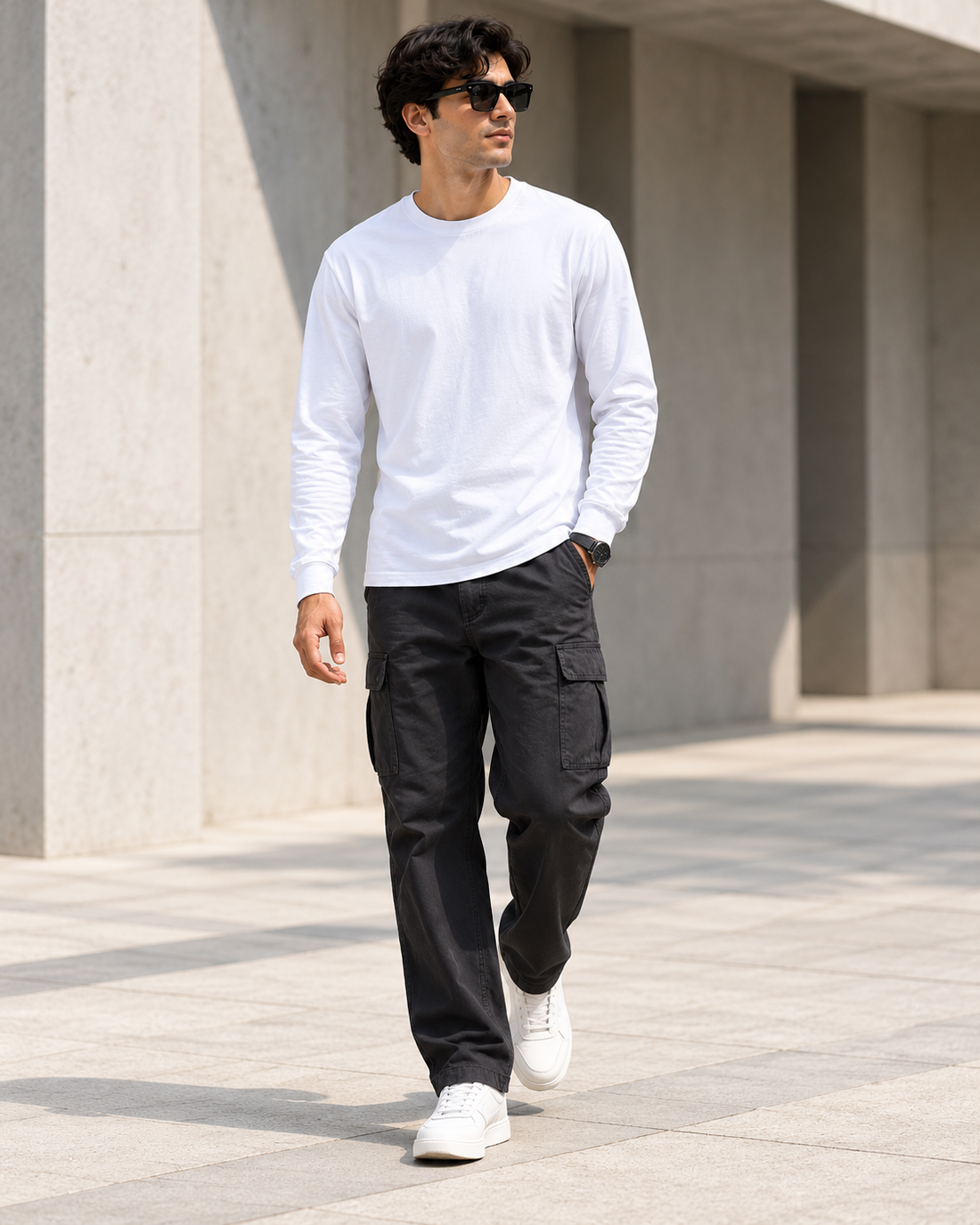 Men's Full Sleeve T-Shirt — full-length walking lifestyle