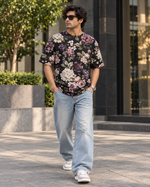 Dark Botanical Floral All-Over Print Unisex Oversized T-Shirt – 240 GSM Heavyweight Streetwear — walk lifestyle photograph
