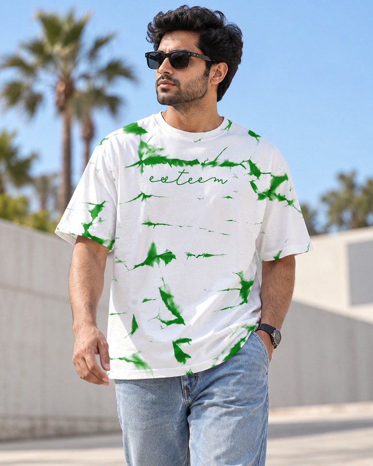 Green & White All-Over Print Unisex Oversized Tee alternate view