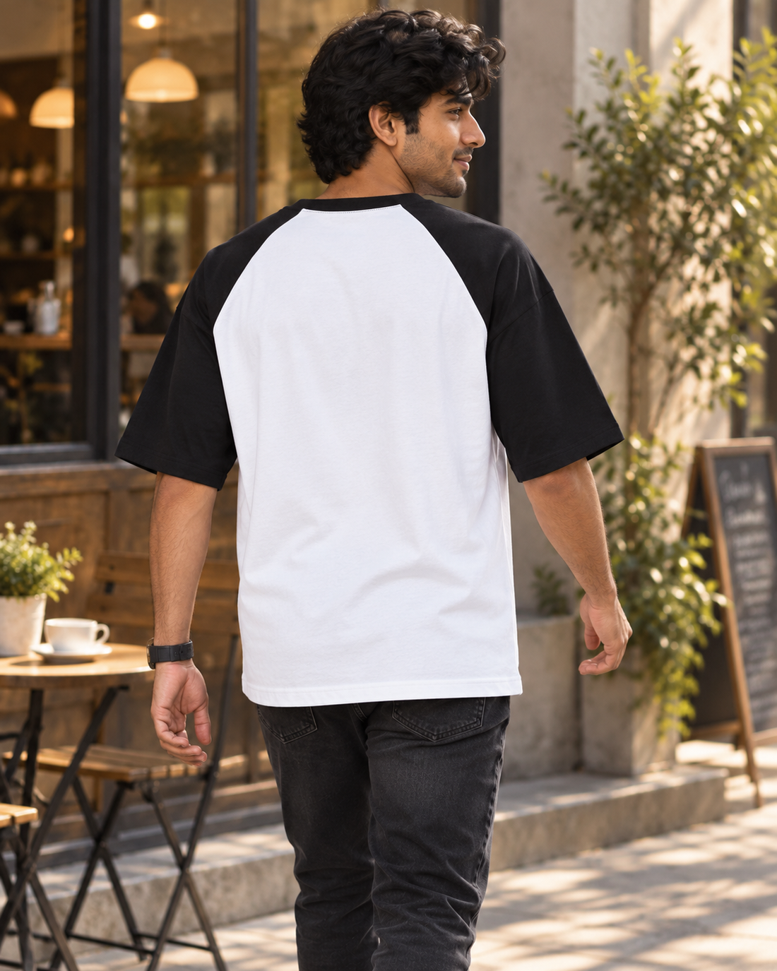 Oversized Raglan Tee | Streetwear Drop Shoulder T-Shirt — back lifestyle photograph