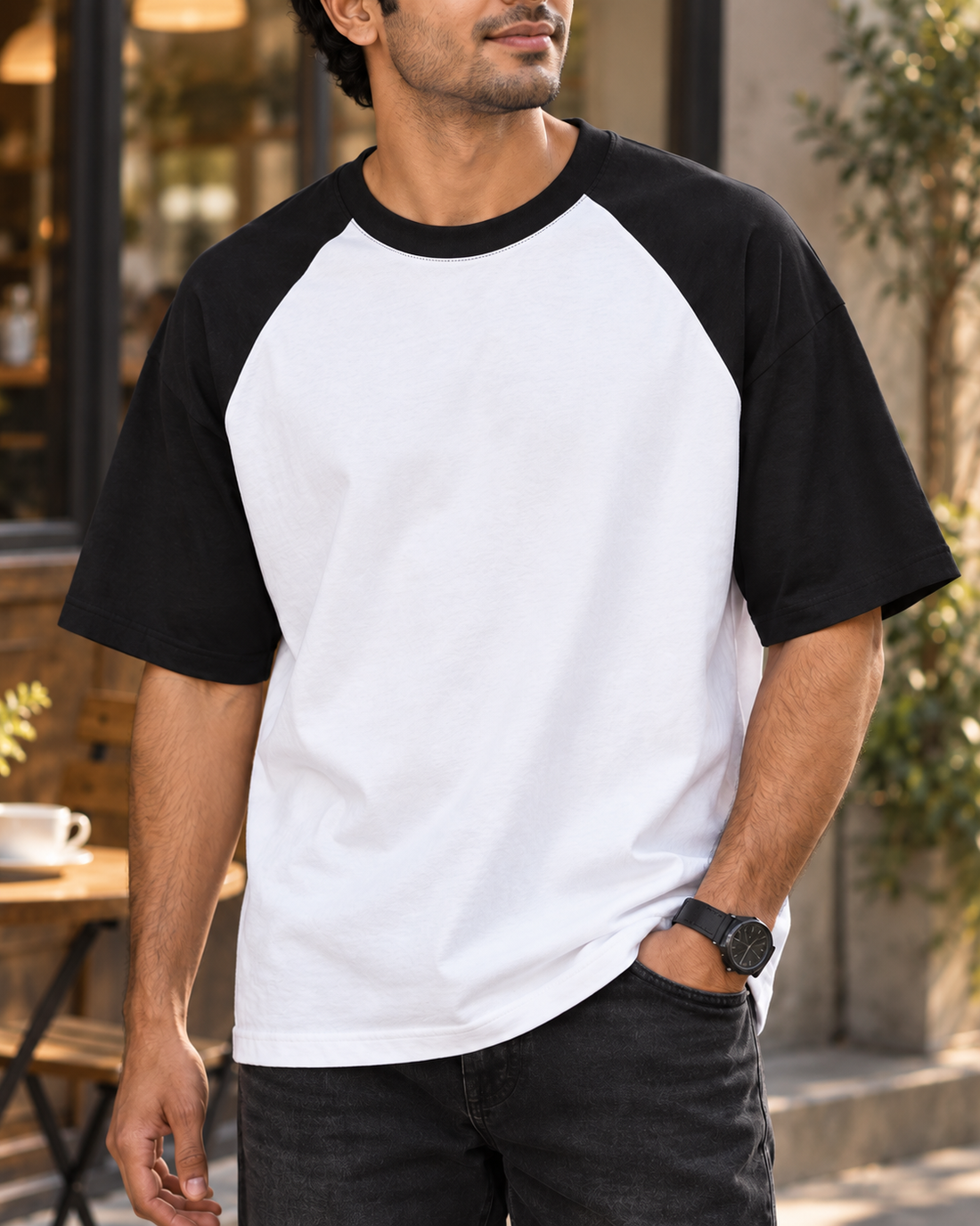Oversized Raglan Tee | Streetwear Drop Shoulder T-Shirt — fabric, artwork and construction close-up