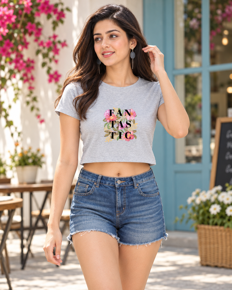 Fantastic Floral Print Crop Top for Women – Cotton Half Sleeve Crop Tee | StitchPop alternate view