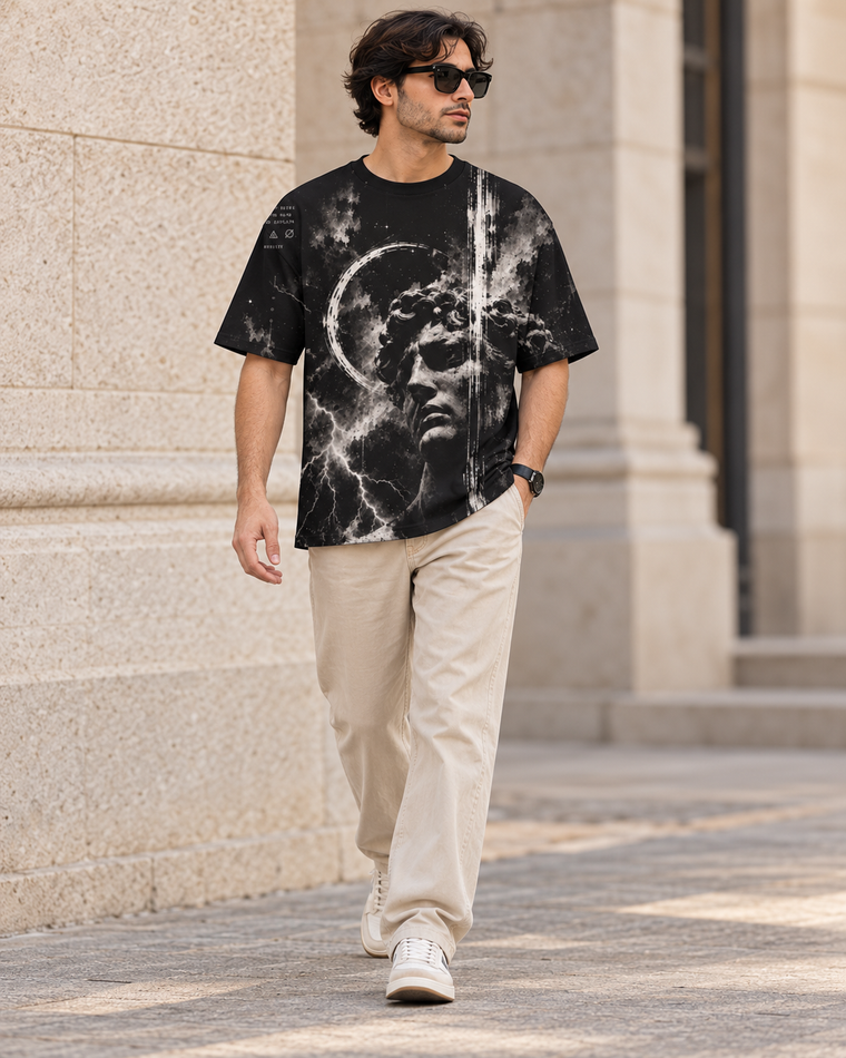 Storm God Statue Oversized Tee | Dark Academia Greek Bust Unisex T-Shirt alternate view