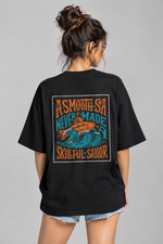 Big Vibe Tee black oversized tee lifestyle back with vintage sailor graphic