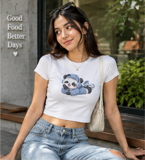 Chill Panda Baby Tee — Streetwear Panda Graphic Crop Top